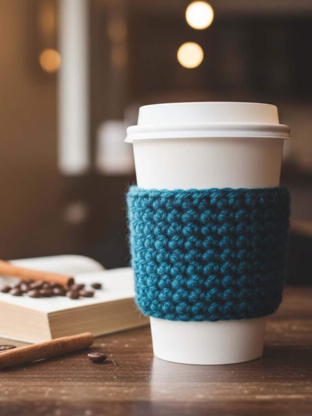 Peacock Teal Coffee Cup Cozy | Handmade Crochet Cup Sleeve | Reusable Washable